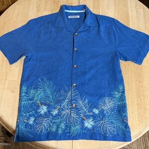Tommy Bahama Royal Blue Hawaiian Silk Embroidered Shirt - Men’s Small